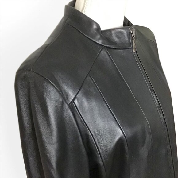 Kenneth Cole Reaction Black Collar Leather Coat - Picture 2 of 15